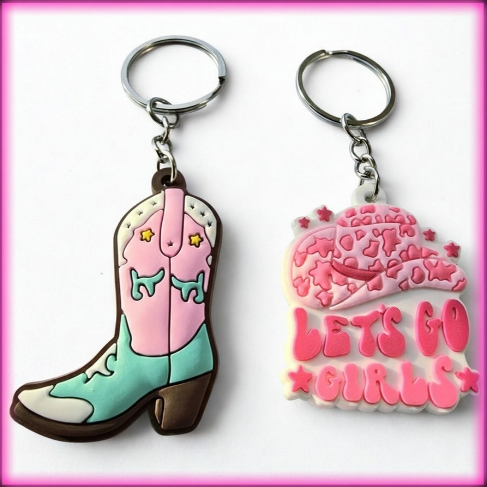 Cowgirl‎ Boot & 'Let's Go Girls' Pink Keychain Set